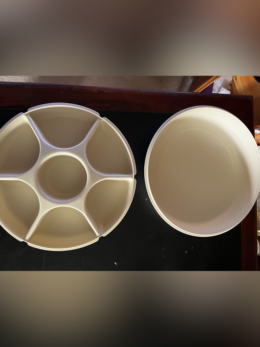 Tupperware Beige Divided Snack Server with Round Bowl